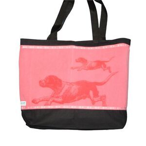 Big Canvas Beach Bag Black Shopping Tote with Running Dogs